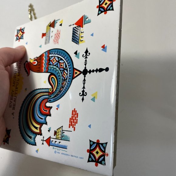 Berggren Trayner Tile Trivet Every Morning Is A Beautiful Morning Rooster Vtg 64 - Picture 12 of 15